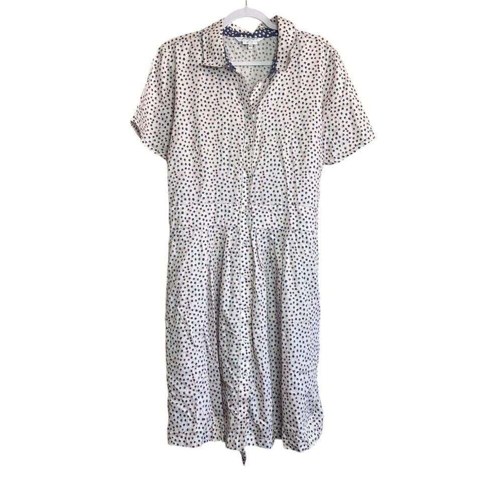 Foxcroft Vienna Collared Dress Women 18 White Blue Polka Dots Wrinkle Free